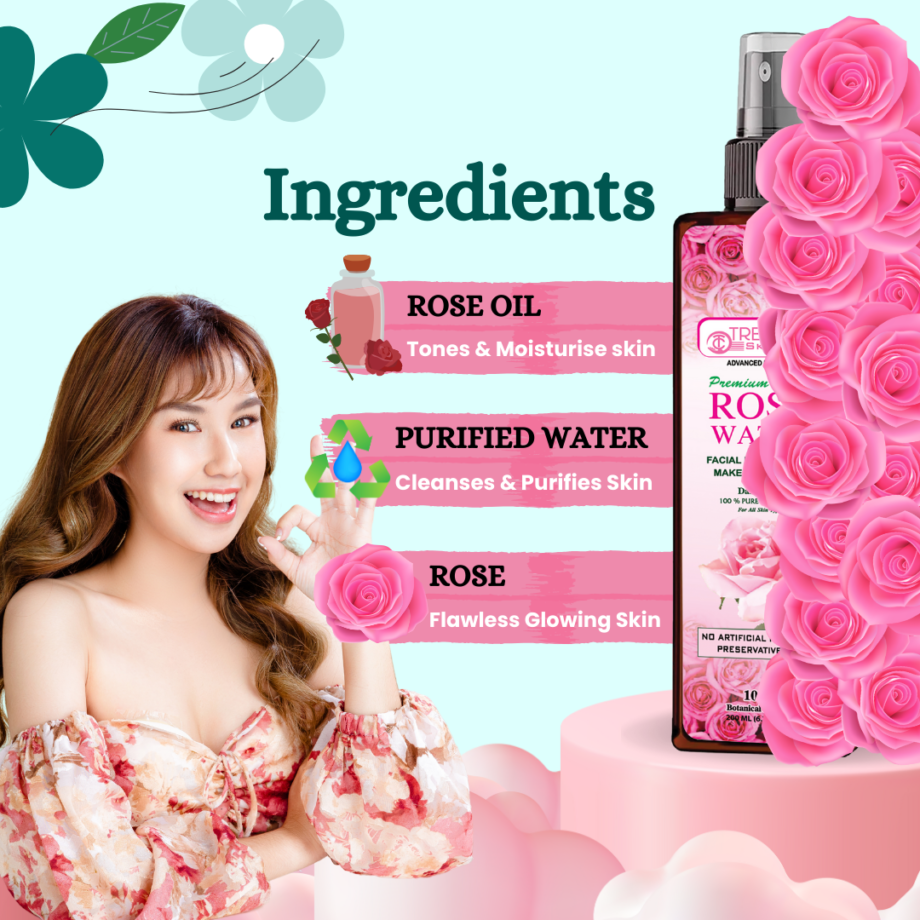 Premium Rose Water For Facial, Toner, Mist Makeup Remover - Image 2