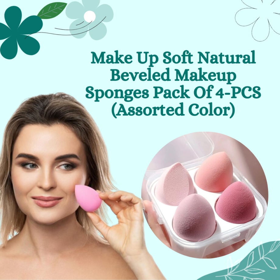 Makeup Blender Sponges Set (4-PCS) - Soft & Beveled, (Assorted Colors)