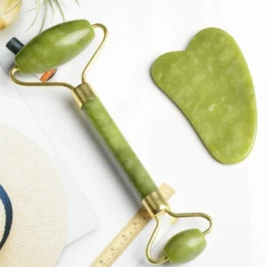 trendzie skin care professional facial massage jade roller with guasha for face & neck massage tool (assorted color)