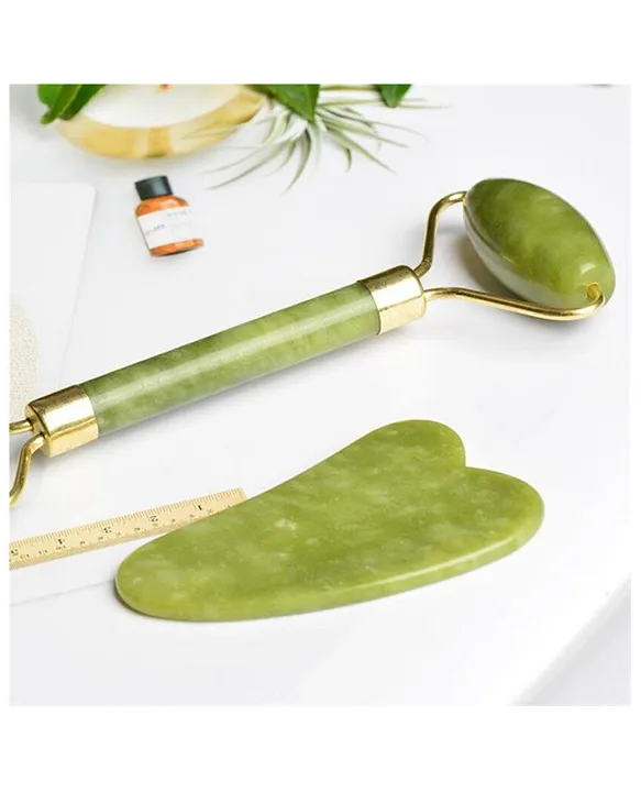 trendzie skin care professional facial massage jade roller with guasha for face & neck massage tool (assorted color) trendzie skin care professional facial massage jade roller with guasha for face & neck massage tool (assorted color)