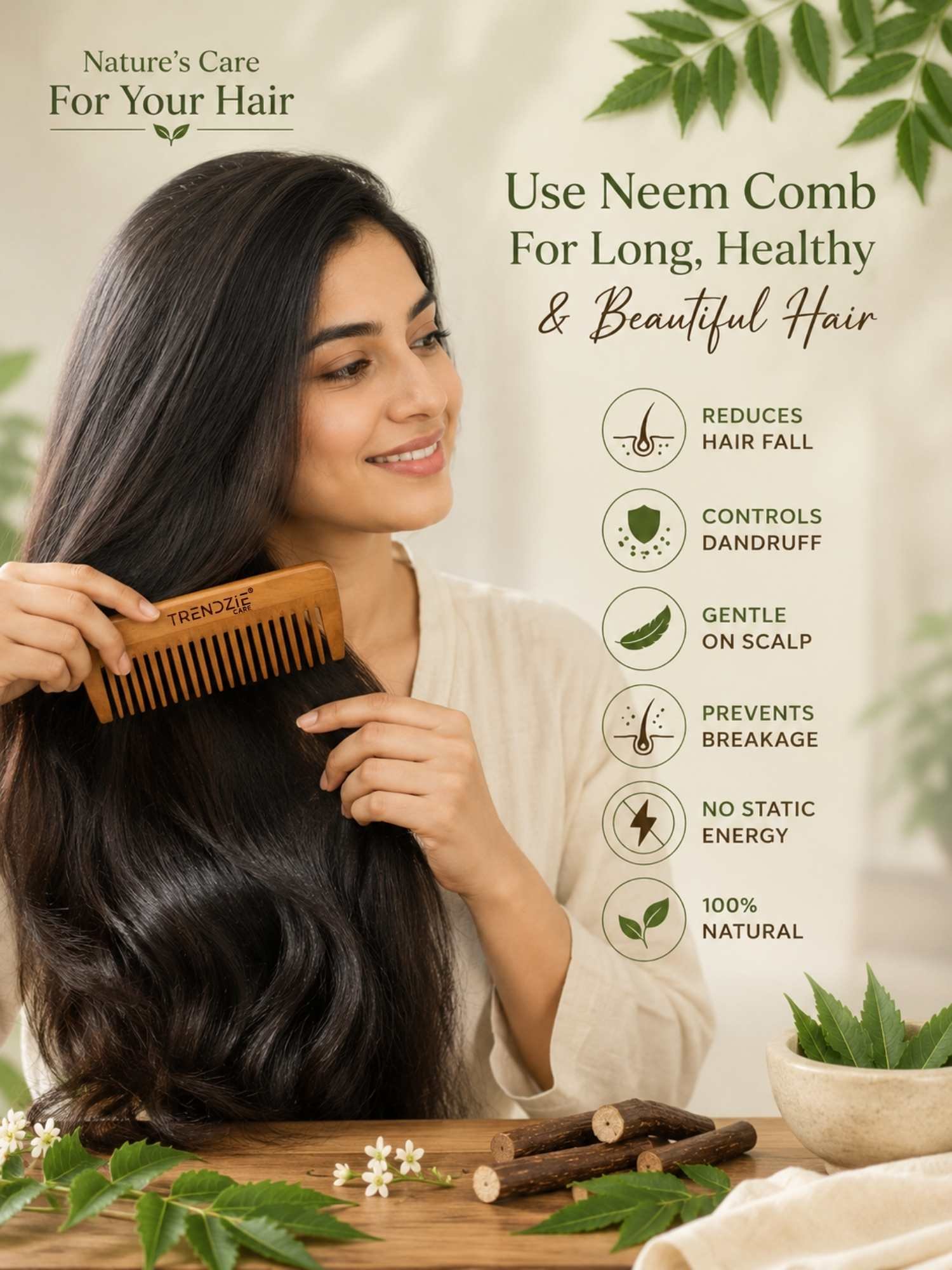 handmade mini neem wooden comb for hair growth, hairfall & dandruff control handmade mini neem wooden comb for hair growth, hairfall & dandruff control