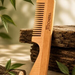 handmade neem wood comb with long handle
