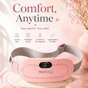 Trendzie Care Rechargeable Period Cramp Relief Heating Belt with 3 Heat Levels and 4 Massage Modes for Menstrual Pain, Lower Back, Waist and Abdominal Relief