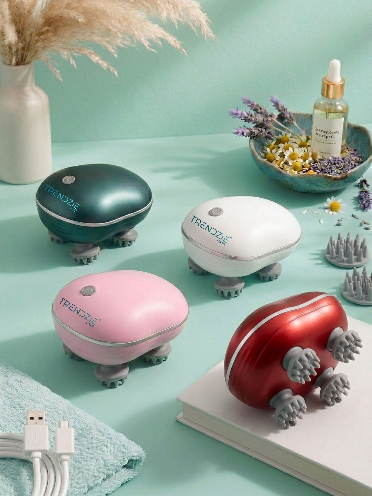 rechargeable electric body & scalp massager with rotating heads rechargeable electric body & scalp massager with rotating heads
